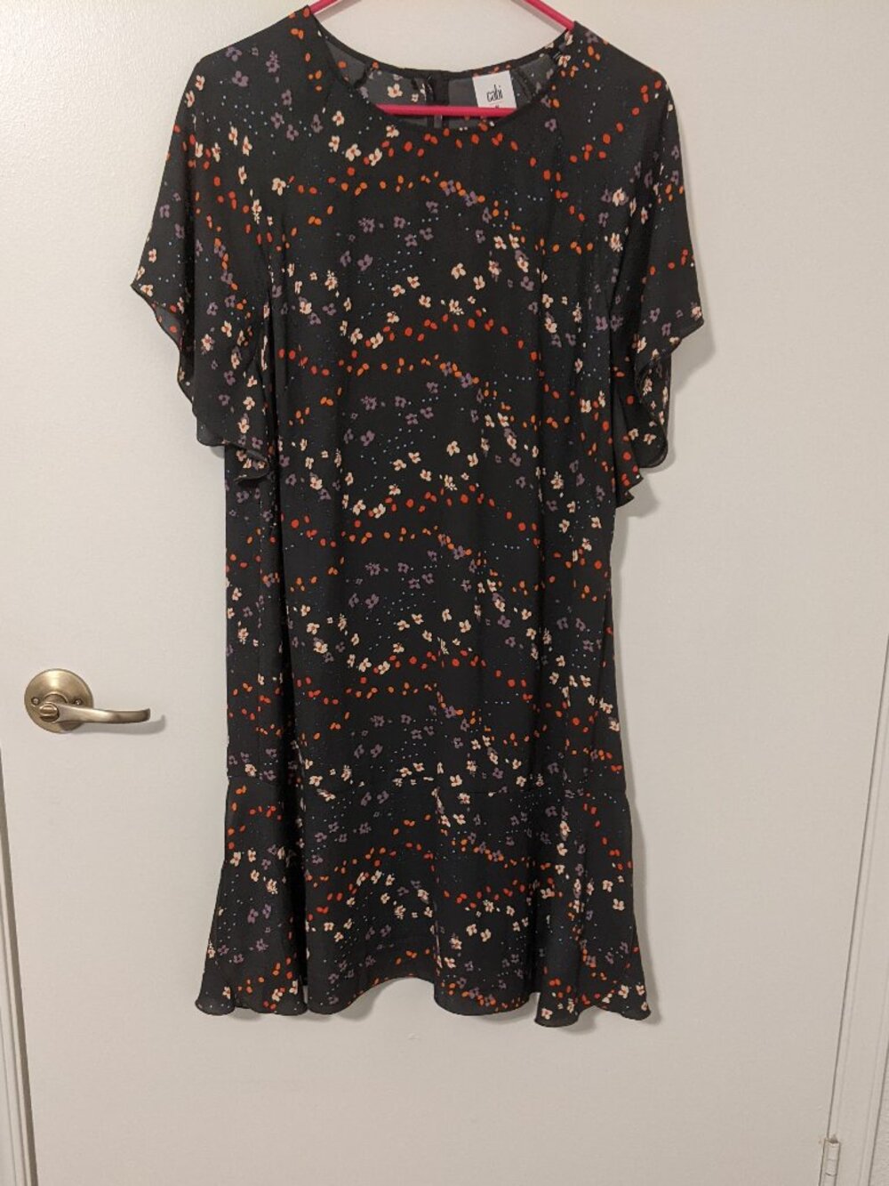 CAbi Muse Charcoal Floral Print Dress M Flutter Sleeve Flowy Whimsygoth Party